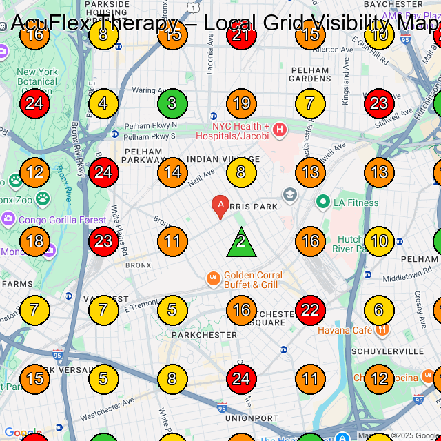 AcuFlex Therapy Physical Therapy Clinic GeoGrid ranking map for Bronx NY